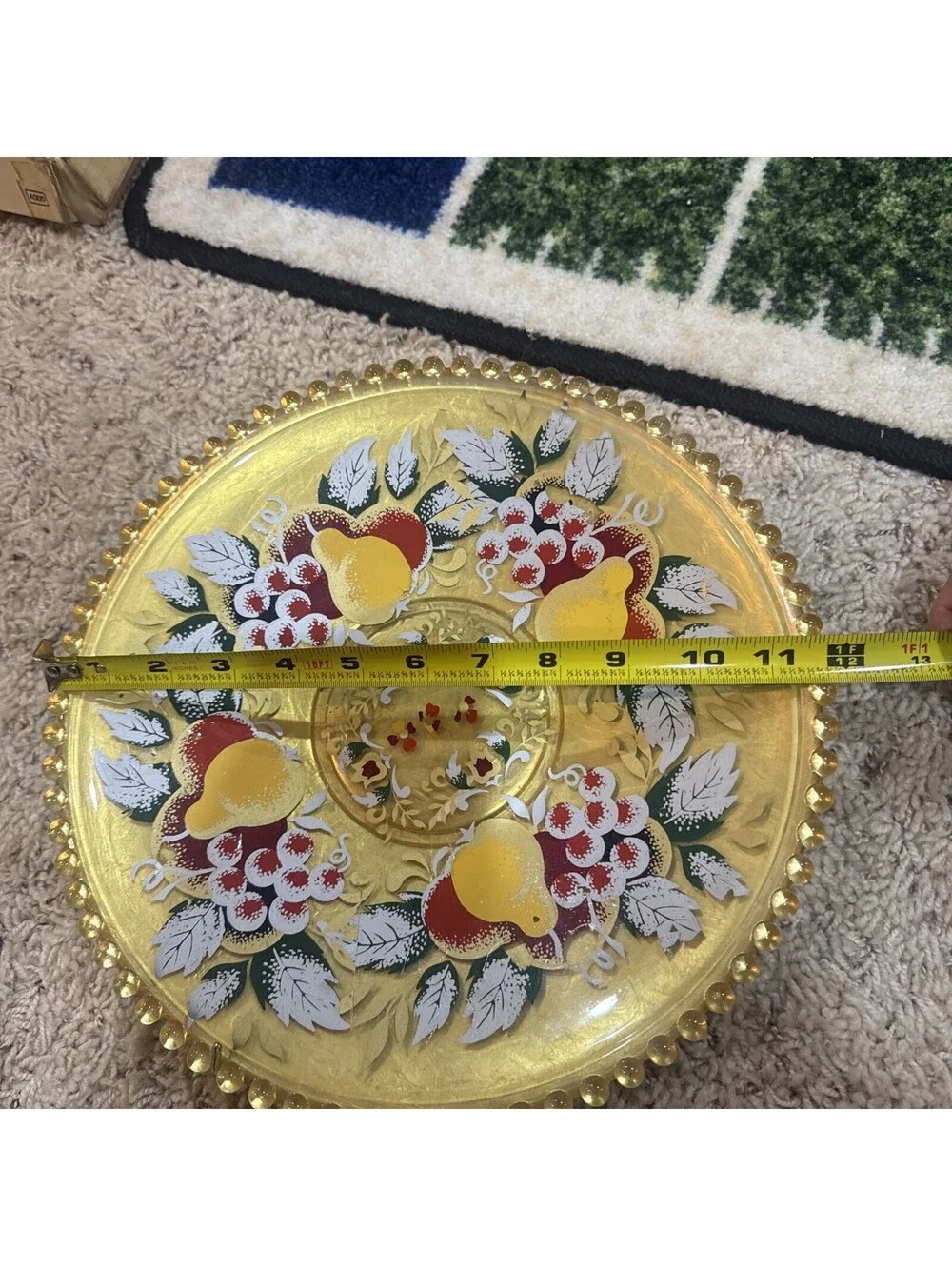 Goofus glass, early 20th century vintage yellow-tinted pressed glass